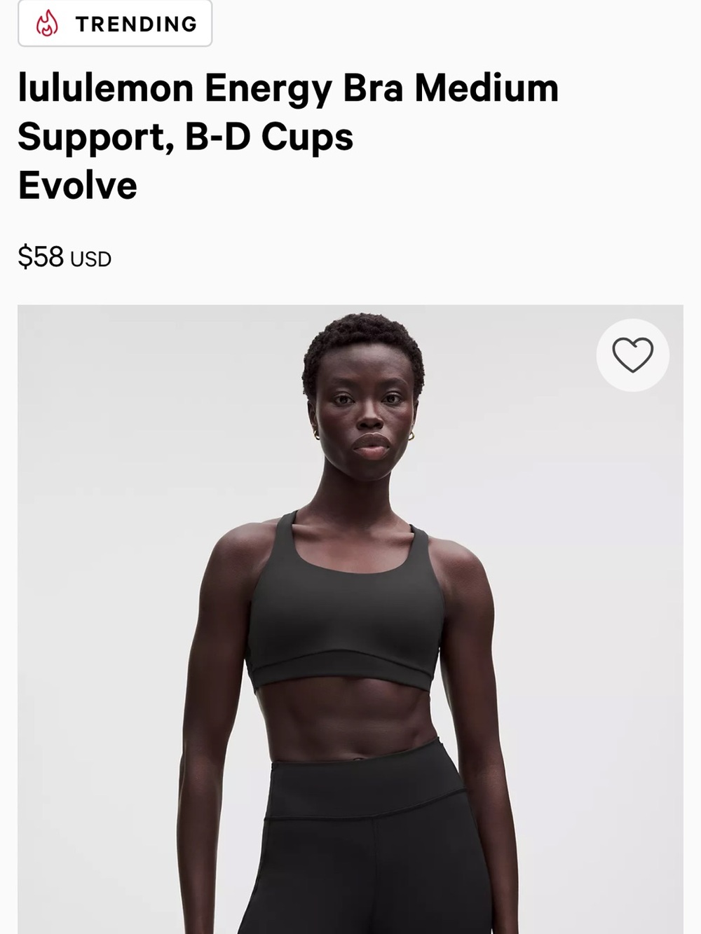 lululemon athletica Energy Bra Black Strappy Sports Bra with Crossback size 10